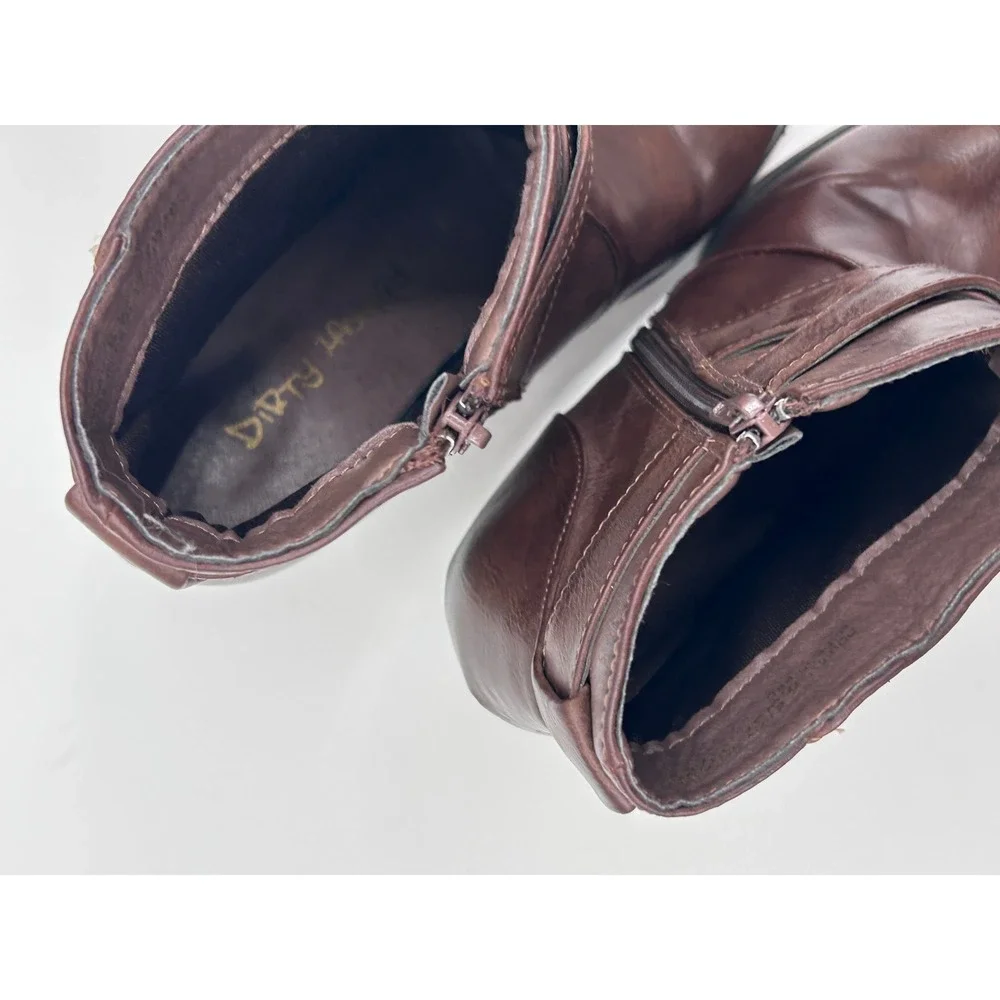 Dirty Laundry Womens Brown Faux Leather Buckle Strap Ankle Boots Block Heel 6.5